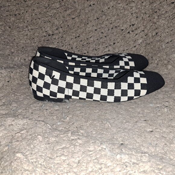 VIVAIA-Margot 2.0-Square Toe-Black Ivory Checkerboard Flats-Knit-Sz 43-Near Mint - Picture 5 of 8